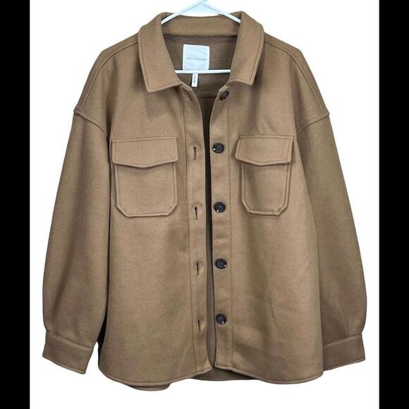 AVEC LES FILLES Camel Brown Shirt Jacket Shacket Size‎ L Button Up Long Sleeve - Picture 1 of 3